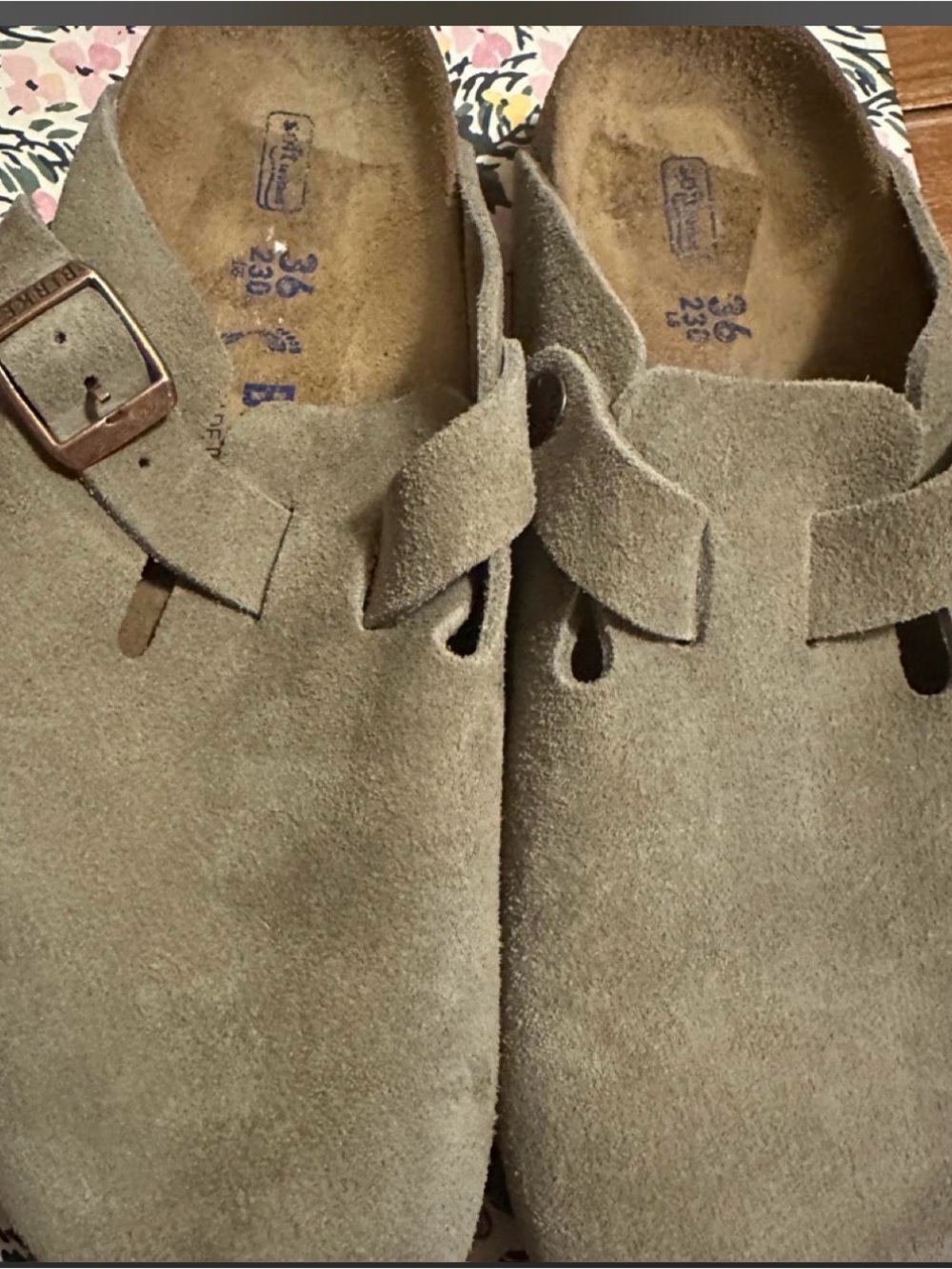 Birkenstock Suede Clog in Olive/Taupe